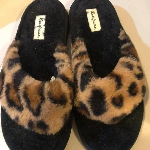 Dearfoams Animal Print Soft Faux Fur Thong Slippers Size Large 9-10 - Picture 8 of 8